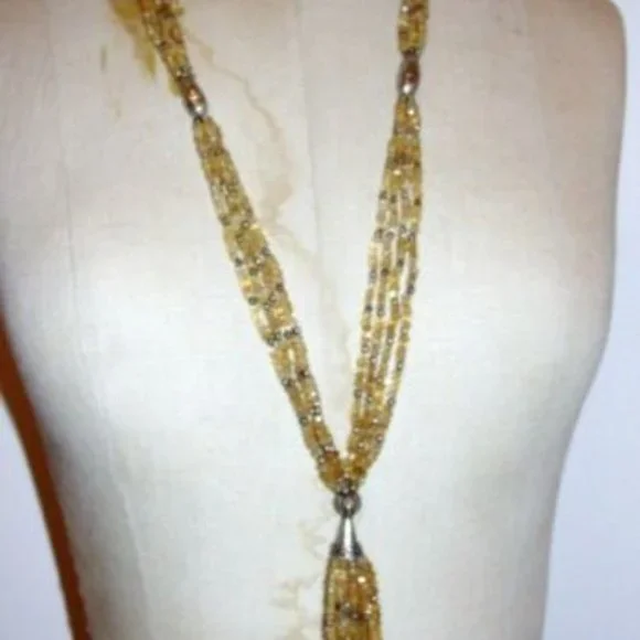 Massive Runway Citrine Faceted Bead & Sterling Silver Tassel Necklace